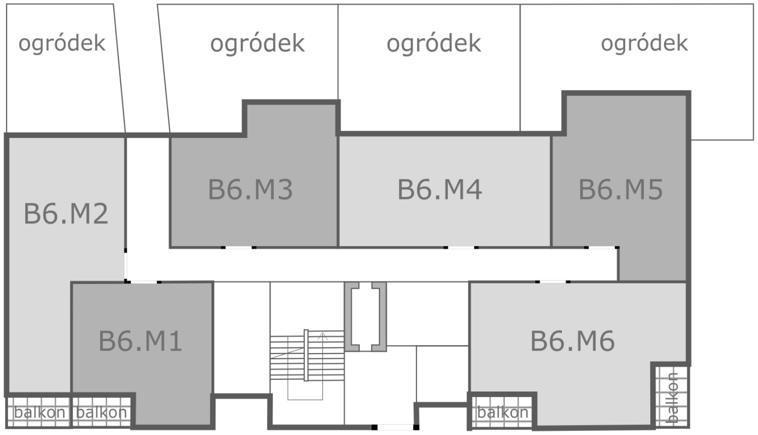Rozmieszczenie mieszkań w budynku B6 na parterze, gnieźnieńska, armii poznań, kutrzeby